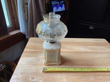 Antique Victorian Miniature Milk Glass Oil Lamp 8.5 Inches Clear Glass Globe  picture