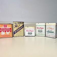 Ann Page McCormick's Durkee Vintage Spice Tin Lot 5 (2) Sage Turmeric picture