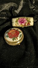 🌹 Vintage Porcelain Floral Trinket Box Duo – Rose Motif, Beauty L@@K picture