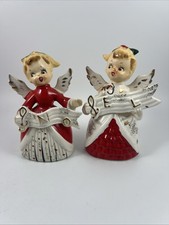 RARE Vtg LEGO Christmas Angel NOEL BANNER Salt Pepper Shakers Kitschy MCM READ picture