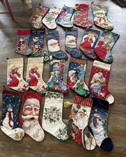 21 Vintage Needlepoint Christmas Stockings Lot of 21. 16-19 in length  picture