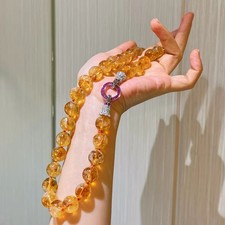 12mm Natural Citrine Beaded Clavicle Necklace for Women, Orangey-Yellow Tone picture