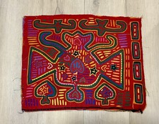 Vintage Panama Mola Guna Kuna Textile Folk Art Bird Animal Hearts Red Hand Sewn picture