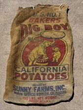 VTG Bakers Big Boy California Potatoes Burlap Bag 100 lb Gunny Sack Rare Antique picture