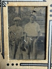 Original 1920s Vernacular Snapshot Art Deco Photo Mount 2 Young Men In Knickers picture