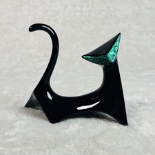 Vintage Atomic Black Cat Figurine MCM Cubist Geometric Unique Texture Green Face picture