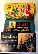 NOS Vtg Christmas Lights Lot of 3 Peerless Miller Royalties,Non working picture