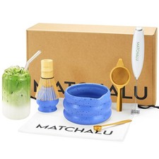 Matcha Whisk Set With Ceramic Bowl, Bamboo & Standard, Blue picture