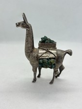 Peruvian Sterling Silver Llama Alpaca Figurine 102g Malachite Chrysocolla Peru picture