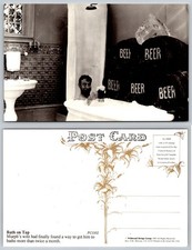 Vintage Style Humorous Postcard Man Bath Tub Beer Barrels 1989 Wildwood picture