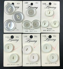 Vintage NOS Sewing Buttons on Card Lot Lansing Clear White New Old Stock Textile picture