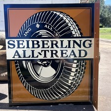 Vintage Sieberling All Tread Rubber Tires Metal Double Sided Flange Sign picture