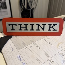 Vintage IBM Desk Sign Plaque Think Orange Computer Advertising Stand Placard HTF picture