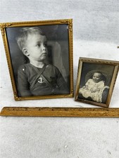 antique picture frame lot 2 brass easel style convex glass photos children 1940 picture