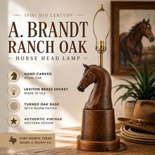 1950s A. Brandt Ranch Oak Horse Head Table Lamp Leviton Mid Century USA picture