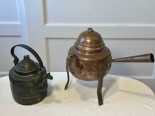 Lot of 2 Antique 1800’s Swedish Handmade Copper Hearth Tea Pots/Kettles picture