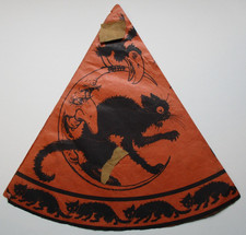 Antique Vintage Halloween Paper Party Hat Germany 2 SIDED Ugly Witch & Cat picture