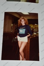 pretty redhead woman in white shorts 1980's VINTAGE PHOTOGRAPH  Rn picture