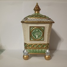 Fitz & Floyd Trinket Box Urn Vase Irish Lidded Porcelain Gold Green Decor Candy picture