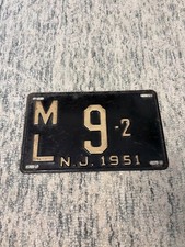 VINTAGE 1951 NEW JERSEY BLACK METAL LICENSE PLATE SET ML 9-2 MONMOUTH COUNTY picture