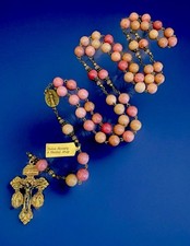 Semi Precious Genuine Red Rhodonite 10mm Stone 29”Rosary Bronze Pardon Crucifix picture