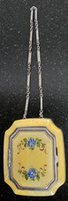 VTG Enameled Guilloche Dance Purse, Compact, Gold, Floral picture
