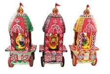3 PCs Chariots of Lord Jagannath, Balabhadra, Subhadra, Puri Handmade Wooden.. picture