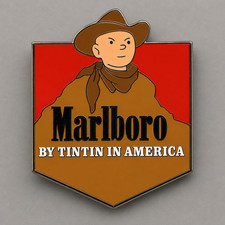 BIG PIN TINTIN IN AMERICA x MARLBORO CIGARETTE RARE COMIC COLLECTOR PIECE 3.5