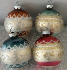 Lot of 4 VIntage Shiny Brite Glass Ornament Glittter Stencil 2.5