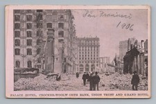 1906 Palace Hotel Crocker Woolworth Bank Union Trust Earthquake CA Vtg Postcard picture