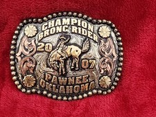 BRONC RIDING PRO RODEO CHAMPION TROPHY BUCKLE☆PAWNEE OKLAHOMA☆2007☆RARE☆163 picture