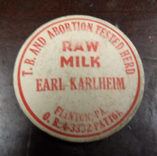 Vintage 1950's Earl Karlheim Dairy Milk Bottle Cap Flinton Pa Raw Milk T.B. Test picture