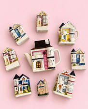 Vintage Otagiri Japan Victorian Ceramic Houses Teapots Miniatures 12 Piece Lot picture