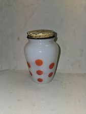 Vintage 40s/50s Fire-King Red Polka Dot Pepper Shaker,Milk Glass,Metal 