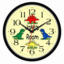 Jake’s Room Personalized Dinosaur 10 Inch Wall Clock Kids Bedroom Dino Decor picture