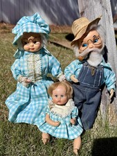 Vintage Hand Made Folk Art Grandma And Grandpa With Baby Doll Set picture