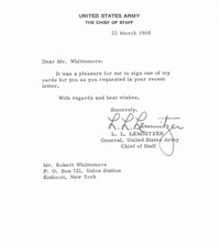 General Lyman L. Lemnitzer US Army Chief of Staff Vintage Typed Letter Signed picture