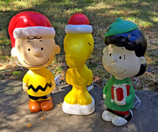 3pc set Blow Mold Peanuts Christmas Yard Decor Charlie Brown Woodstock Lucy 22” picture