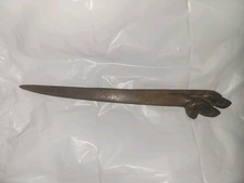 ANTIQUE SIGN DIERKER AUSTRIAN BRONZE DESK ART DOG LETTER OPENER KNIFE SCULPTURE picture