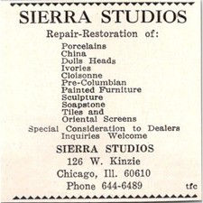Sierra Studios Repair-Restoration Of Porcelains Chicago IL 1973 Ad SAI4-S72 picture