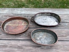 Antique Lot of 3 European Copper Baking Pans Early Primitive picture
