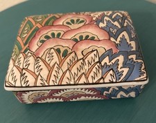 Vintage Macau Hand Painted Porcelain Trinket Jewelry Box Floral Multicolor picture