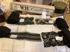 2717🌟Vintage Shiny Black Floral Lingerie Lace Lot (4) Designs 3-5.5” 22 +Yds #1 picture