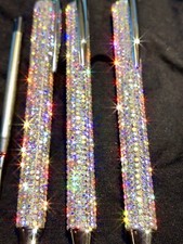 9 Pcs New AB Rhinestone Crystal Silver Ballpoint Pens Bling Black Ink Diamonds picture