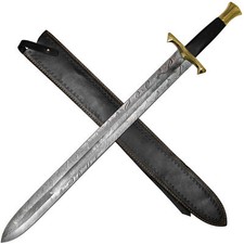 Pursuit of Honor Medieval Damascus Steel Sword w/ Brass Hilt & Wrapped Handle picture