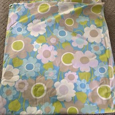 Vintage Pacific Q Flat Sheet Flower Power Groovy Mod Retro 70s Teal Lilac EUC picture