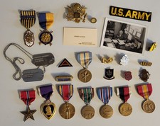 WWII US Army WIA Lt Colonel Medal Lot w/ Dog Tags & More picture