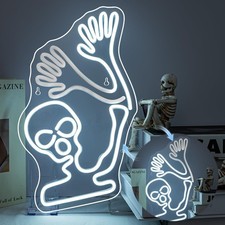 JURONG Skeleton Skull Neon Sign White Halloween Waving Ghost Led Flicker Light U picture