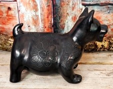 Colima Style Dog Burnished Black Clay Handmade & Carved Oaxaca Mexican Folk Art picture