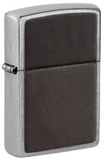 Zippo Brown Leather Emblem Street Chrome Windproof Pocket Lighter, 46782 picture
